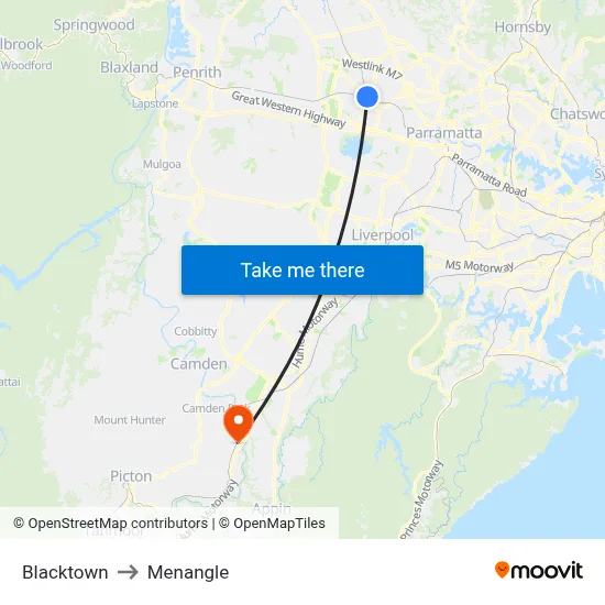 Blacktown to Menangle map