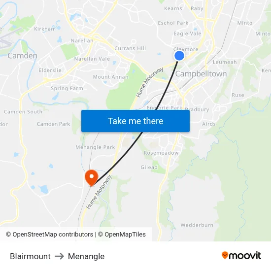 Blairmount to Menangle map