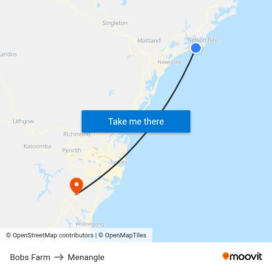 Bobs Farm to Menangle map