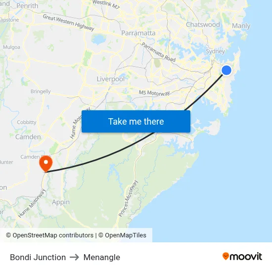Bondi Junction to Menangle map