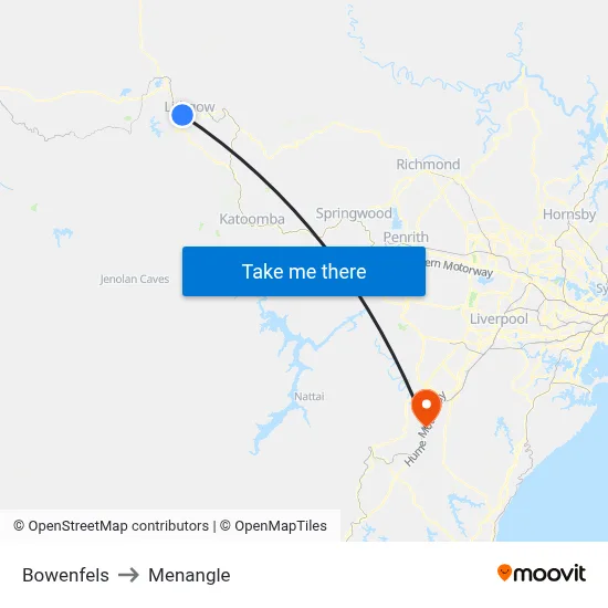 Bowenfels to Menangle map