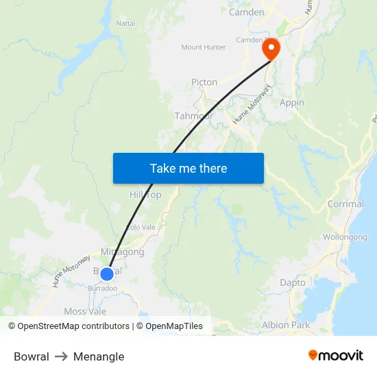 Bowral to Menangle map