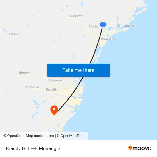 Brandy Hill to Menangle map