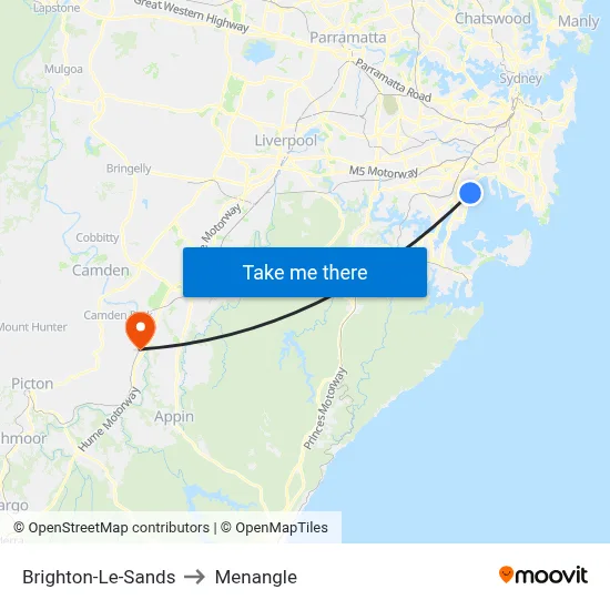 Brighton-Le-Sands to Menangle map