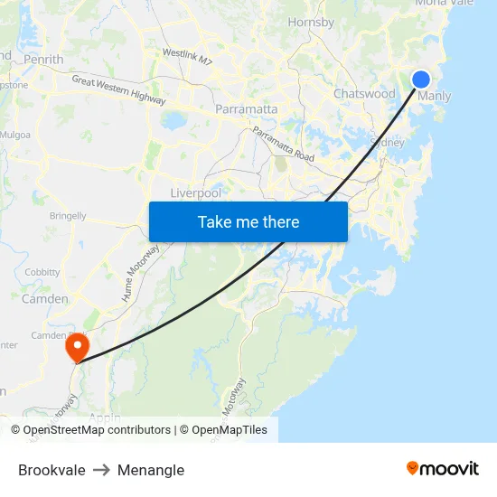 Brookvale to Menangle map