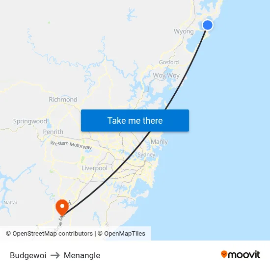 Budgewoi to Menangle map