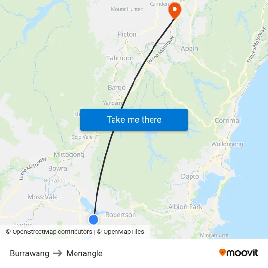 Burrawang to Menangle map