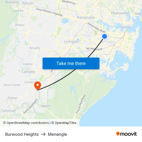Burwood Heights to Menangle map