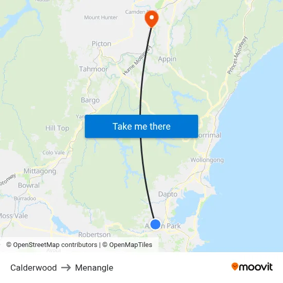 Calderwood to Menangle map