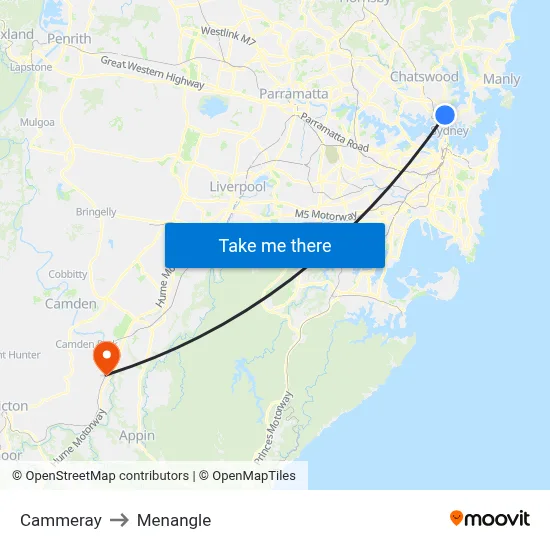 Cammeray to Menangle map