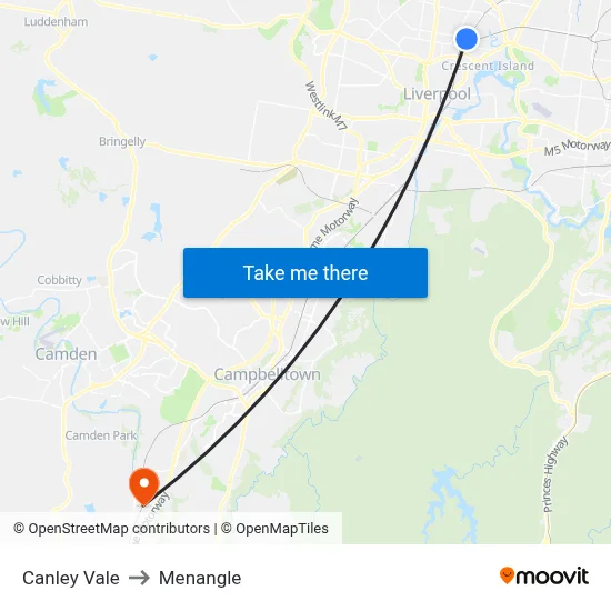 Canley Vale to Menangle map