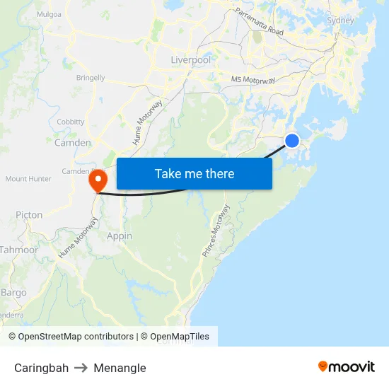 Caringbah to Menangle map
