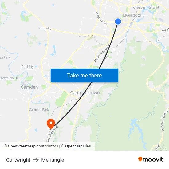 Cartwright to Menangle map