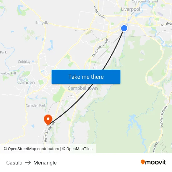 Casula to Menangle map