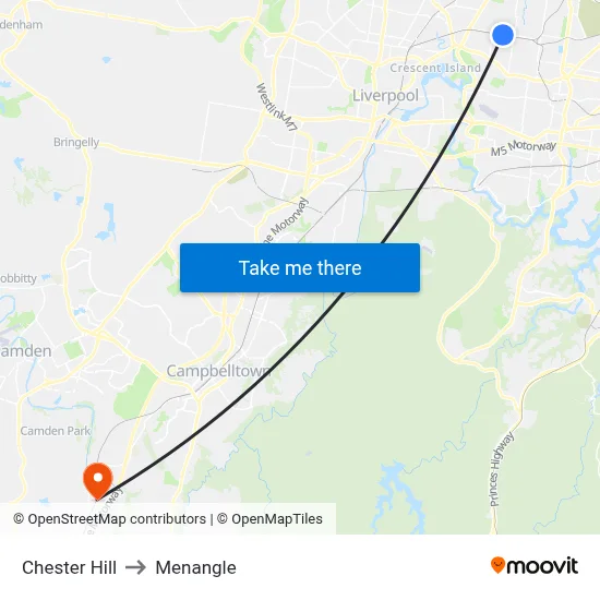 Chester Hill to Menangle map