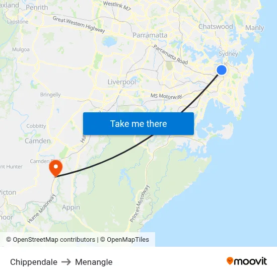 Chippendale to Menangle map
