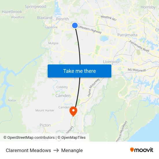 Claremont Meadows to Menangle map