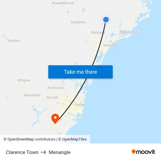Clarence Town to Menangle map