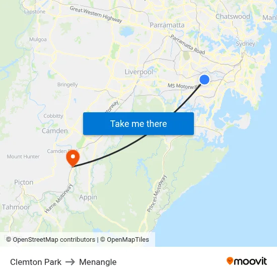 Clemton Park to Menangle map