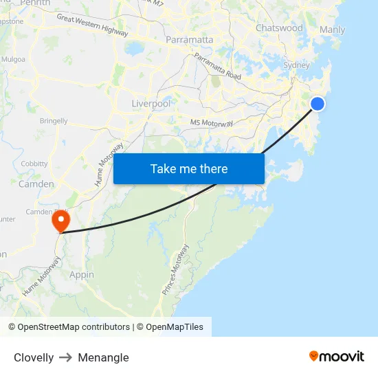 Clovelly to Menangle map