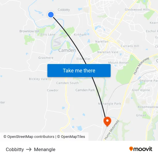 Cobbitty to Menangle map