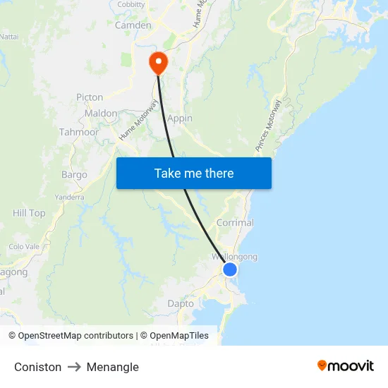 Coniston to Menangle map