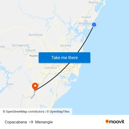 Copacabana to Menangle map