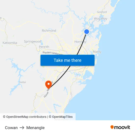 Cowan to Menangle map