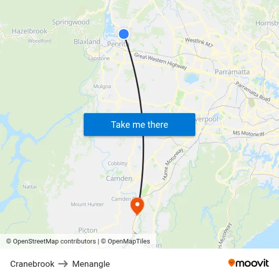 Cranebrook to Menangle map