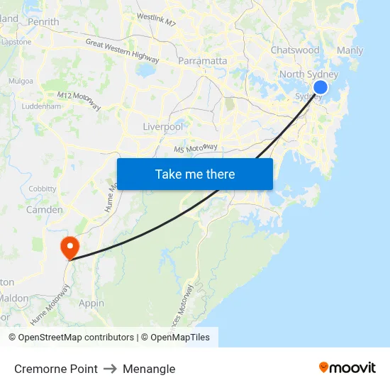 Cremorne Point to Menangle map