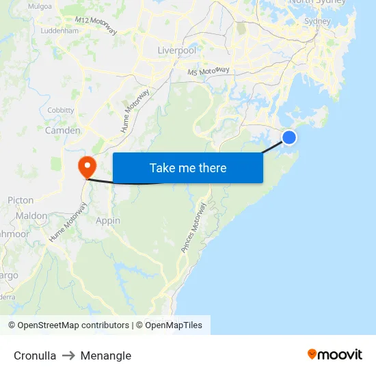 Cronulla to Menangle map