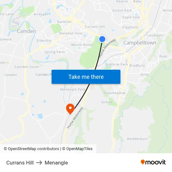 Currans Hill to Menangle map