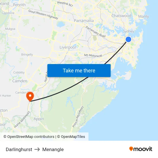 Darlinghurst to Menangle map