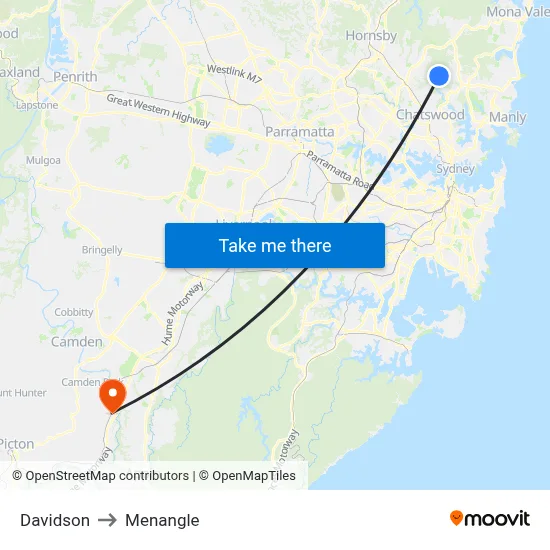 Davidson to Menangle map
