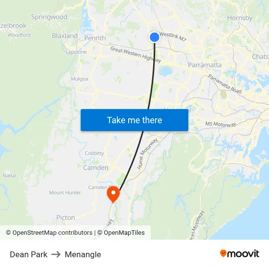 Dean Park to Menangle map