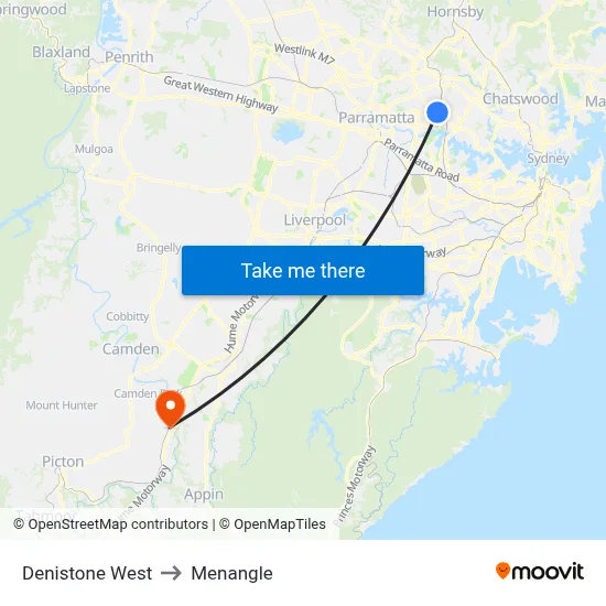 Denistone West to Menangle map