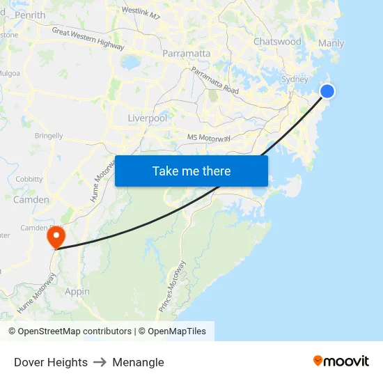 Dover Heights to Menangle map