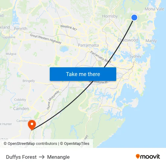Duffys Forest to Menangle map