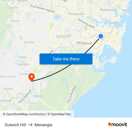 Dulwich Hill to Menangle map