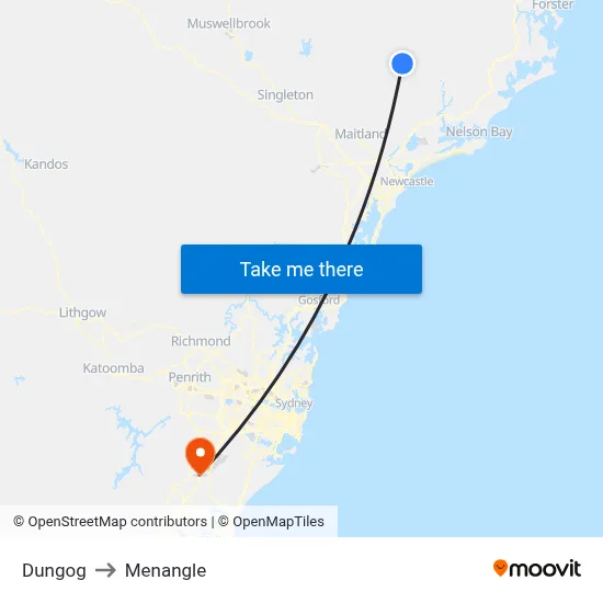 Dungog to Menangle map