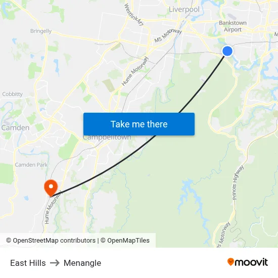 East Hills to Menangle map