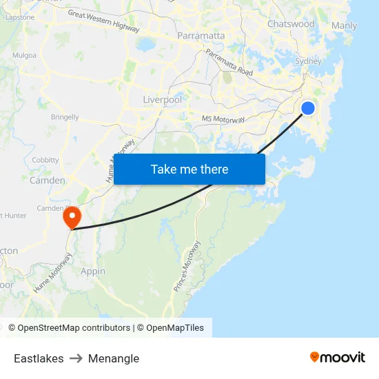 Eastlakes to Menangle map