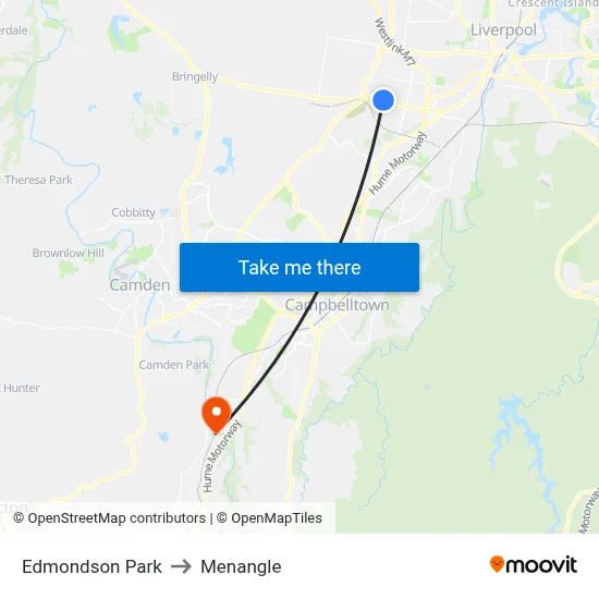 Edmondson Park to Menangle map