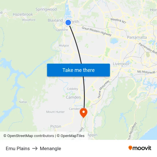 Emu Plains to Menangle map
