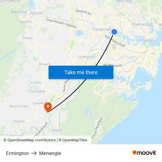 Ermington to Menangle map