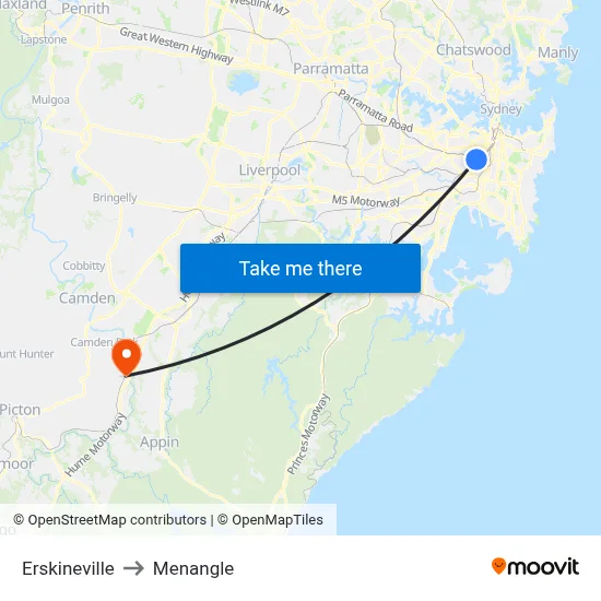 Erskineville to Menangle map