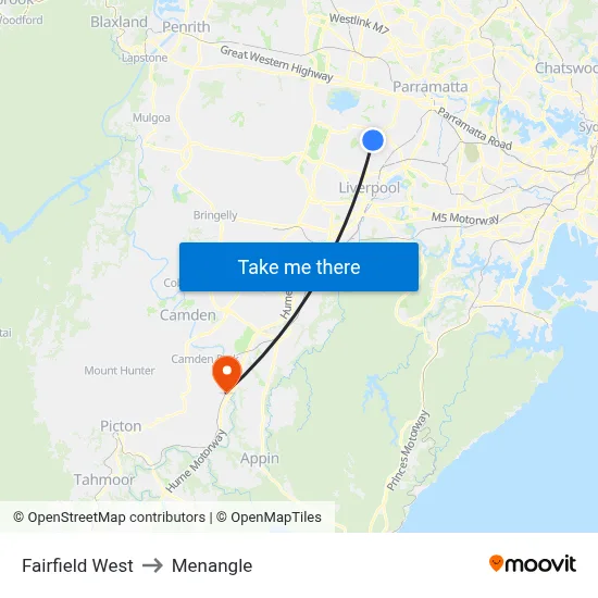 Fairfield West to Menangle map