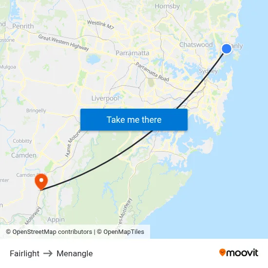 Fairlight to Menangle map