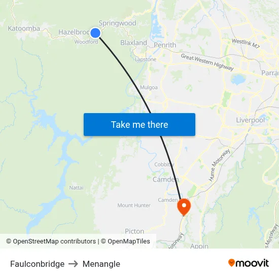 Faulconbridge to Menangle map