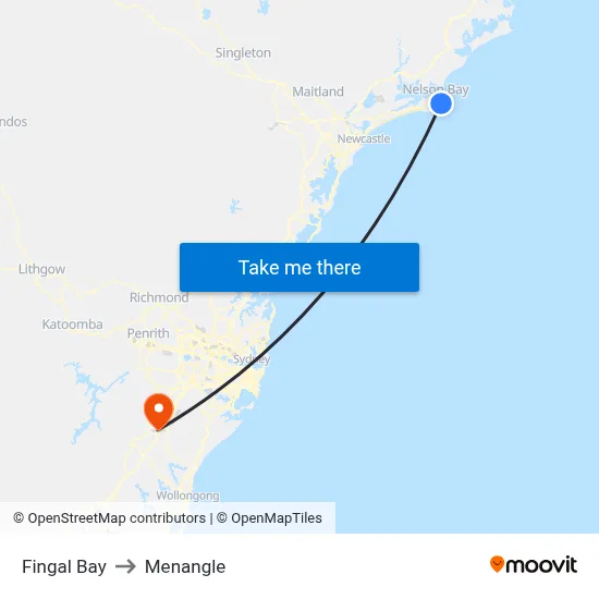 Fingal Bay to Menangle map